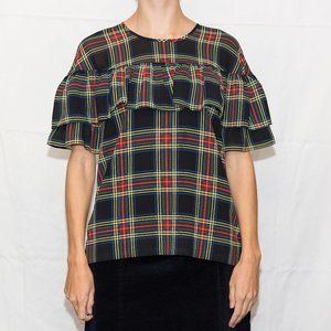JCrew Plaid Ruffle Blouse US2